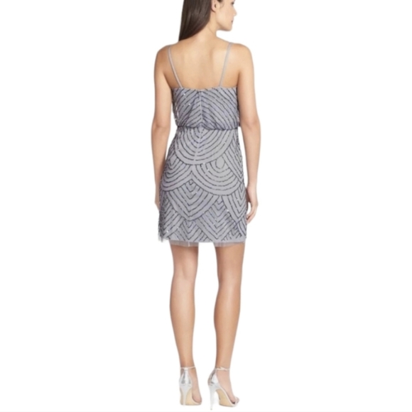 Adrianna Papell Grey Blue Blouson Beaded Sequined Cocktail Mini Dress US 8 - Picture 2 of 15